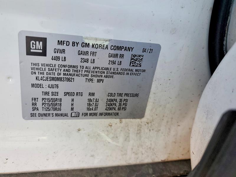 Aukcja sprzedaży 2021 Buick Encore, vin: KL4CJESM0MB370621, numer aukcji: 49775326