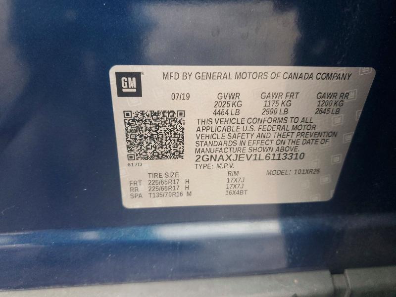 Продажа на аукционе авто 2020 Chevrolet Equinox, vin: 2GNAXJEV1L6113310, номер лота: 51662726