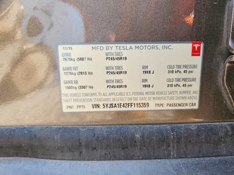 51354026 :رقم المزاد ، 5YJSA1E42FF115359 vin ، 2015 Tesla Mod مزاد بيع