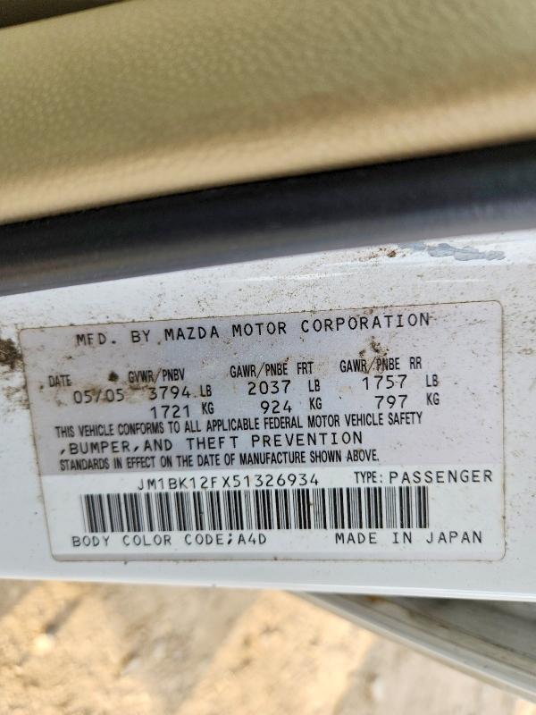 49517806 :رقم المزاد ، JM1BK12FX51326934 vin ، 2005 Mazda 3 مزاد بيع