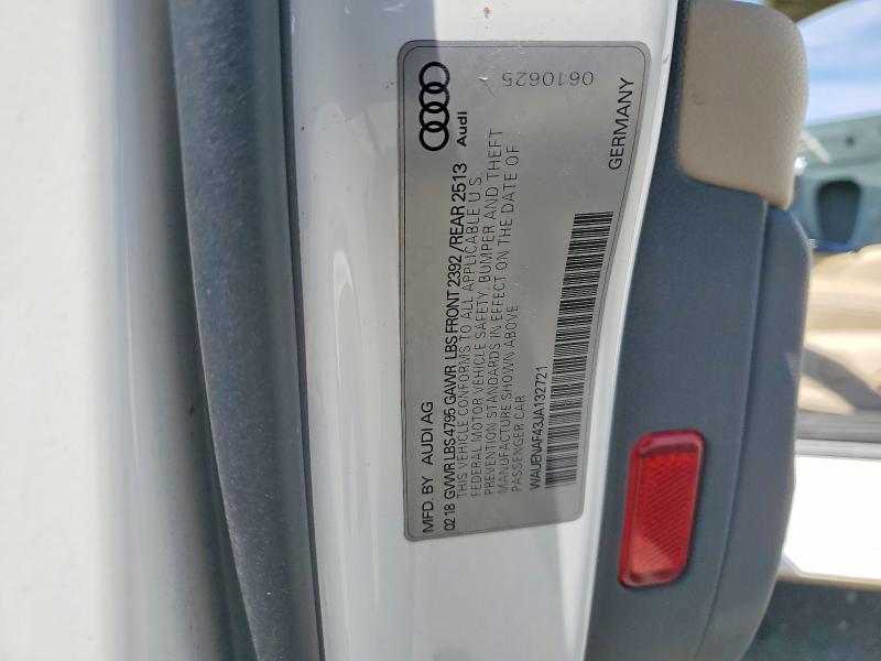 50364546 :رقم المزاد ، WAUENAF43JA132721 vin ، 2018 Audi A4 مزاد بيع