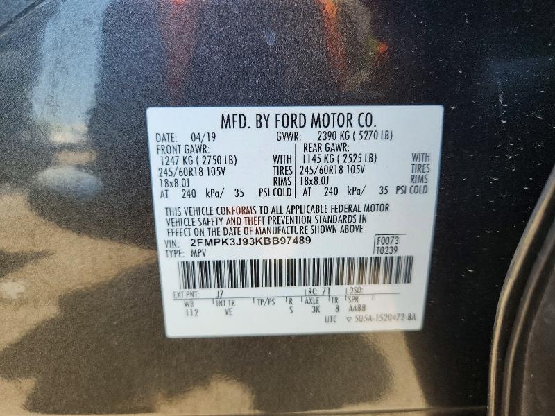 Продаж на аукціоні авто 2019 Ford Edge, vin: 2FMPK3J93KBB97489, номер лоту: 51491716