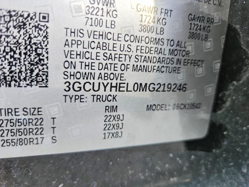 Auction sale of the 2021 Chevrolet Silverado, vin: 3GCUYHEL0MG219246, lot number: 50263336