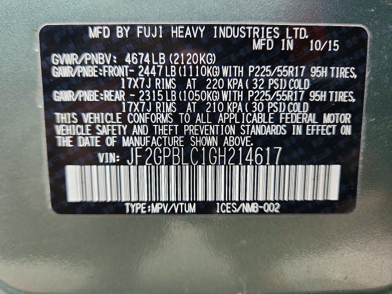 2016 Subaru Crosstrek მანქანა იყიდება აუქციონზე, vin: JF2GPBLC1GH214617, აუქციონის ნომერი: 51720346