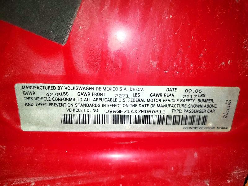 2007 Volkswagen Jetta მანქანა იყიდება აუქციონზე, vin: 3VWGF71KX7M050611, აუქციონის ნომერი: 49290746