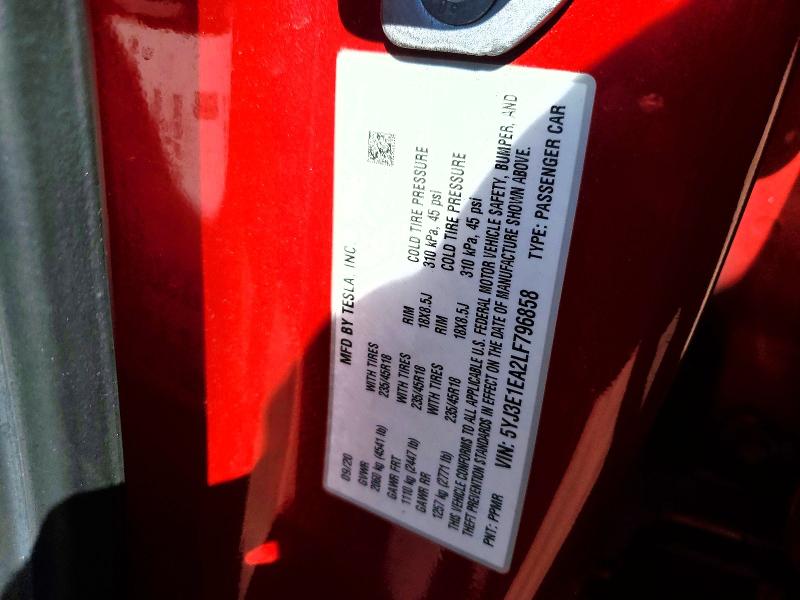 49325836 :رقم المزاد ، 5YJ3E1EA2LF796858 vin ، 2020 Tesla Model 3 مزاد بيع