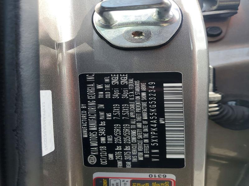2019 Kia Sorento მანქანა იყიდება აუქციონზე, vin: 5XYPK4A55KG532349, აუქციონის ნომერი: 49987476