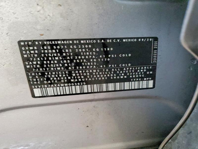 Aukcja sprzedaży 2021 Volkswagen Tiguan, vin: 3VV2B7AX4MM003625, numer aukcji: 48321096