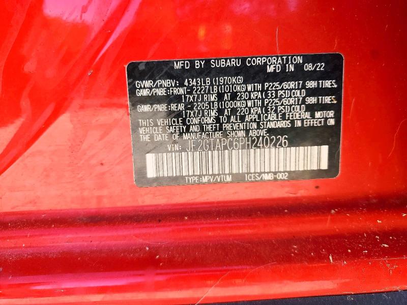 Продажа на аукционе авто 2023 Subaru Crosstrek, vin: JF2GTAPC6PH240226, номер лота: 51241806