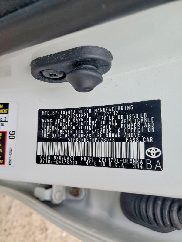 50586876 :رقم المزاد ، 5YFBURHE1HP726078 vin ، 2017 Toyota Corolla مزاد بيع