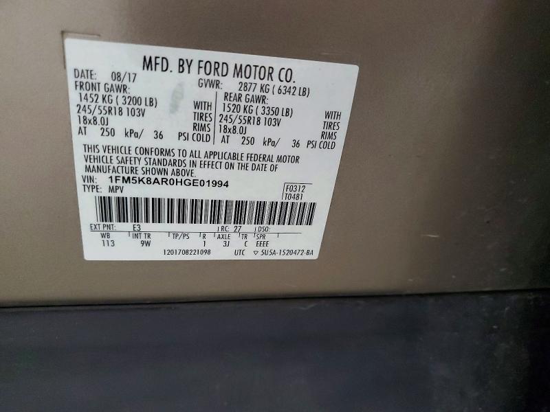 Продаж на аукціоні авто 2017 Ford Explore, vin: 1FM5K8AR0HGE01994, номер лоту: 50994186