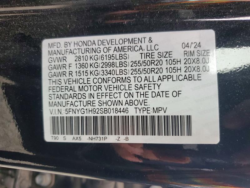 50341266 :رقم المزاد ، 5FNYG1H92SB018446 vin ، 2025 Honda Pilot مزاد بيع