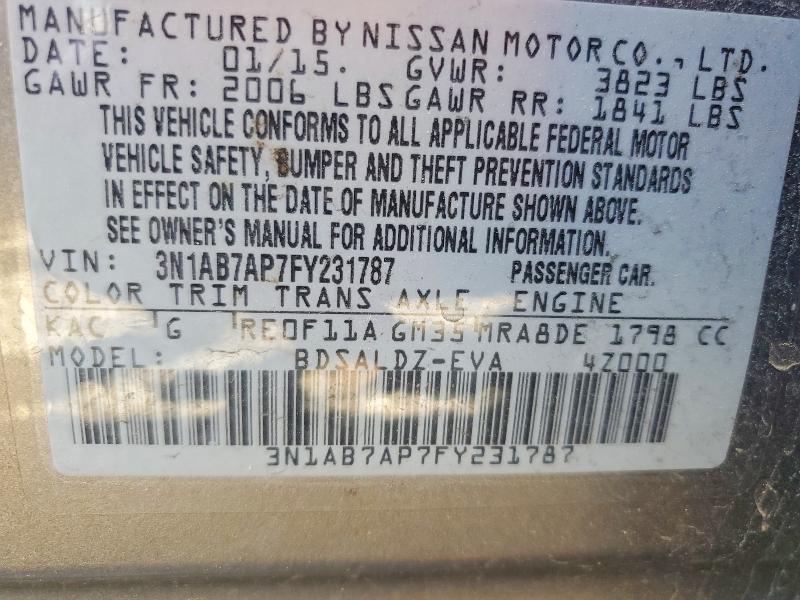 Aukcja sprzedaży 2015 Nissan Sentra, vin: 3N1AB7AP7FY231787, numer aukcji: 48811856