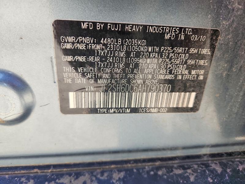 2010 Subaru Forester მანქანა იყიდება აუქციონზე, vin: JF2SH6DC6AH790370, აუქციონის ნომერი: 51109856