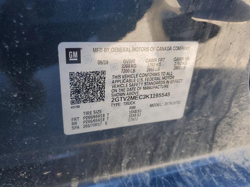 Aukcja sprzedaży 2019 Gmc Sierra Limited, vin: 2GTV2MEC3K1195545, numer aukcji: 50161066