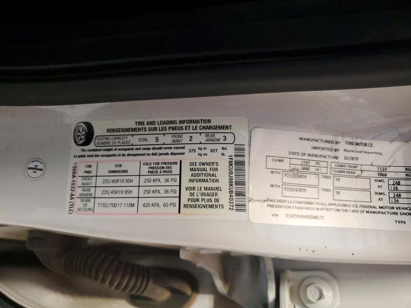 50311606 :رقم المزاد ، 1FMCU9J98KUB40372 vin ، 2019 Ford Escape مزاد بيع