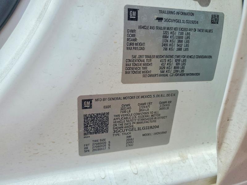 Aukcja sprzedaży 2020 Chevrolet Silverado, vin: 3GCUYGEL1LG319204, numer aukcji: 49006096