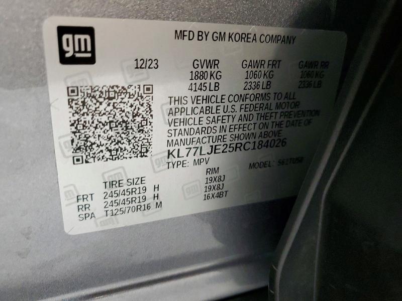 51272546 :رقم المزاد ، KL77LJE25RC184026 vin ، 2024 Chevrolet Trax مزاد بيع
