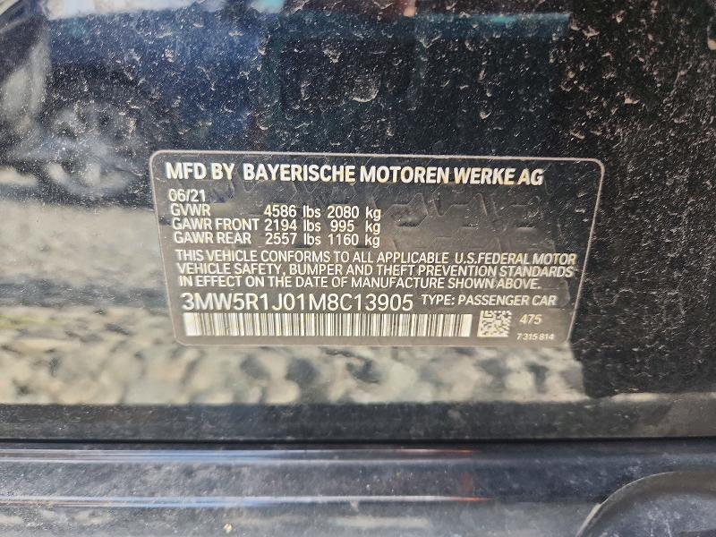 Aukcja sprzedaży 2021 Bmw 330i, vin: 3MW5R1J01M8C13905, numer aukcji: 50394566