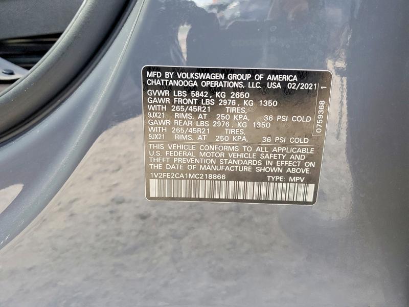 2021 Volkswagen Atlas Cross Sport მანქანა იყიდება აუქციონზე, vin: 1V2FE2CA1MC218866, აუქციონის ნომერი: 49829306