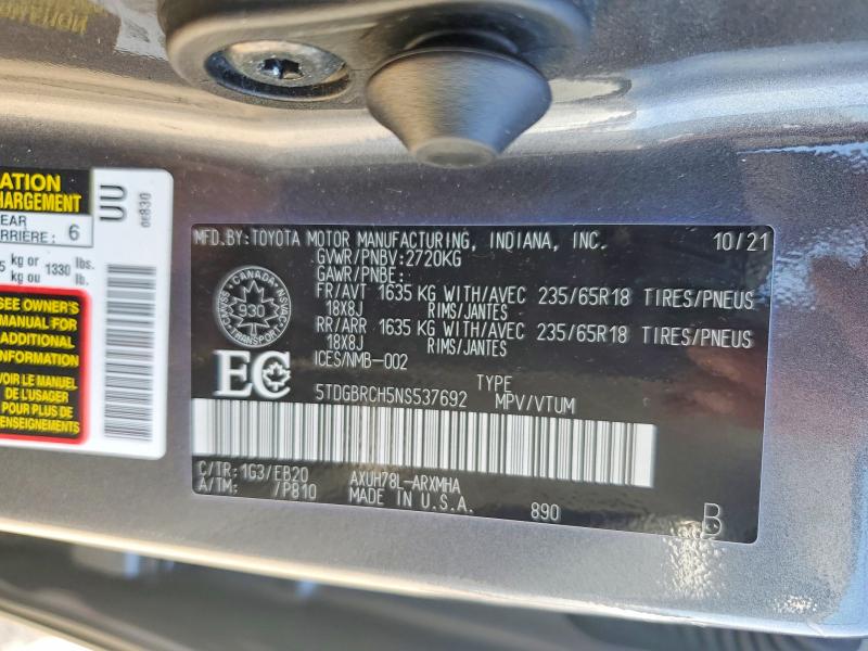 Продажа на аукционе авто 2022 Toyota Highlander Hybrid, vin: 5TDGBRCH5NS537692, номер лота: 51497526