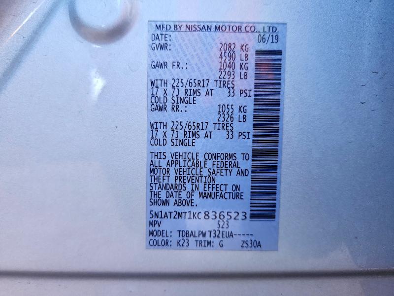 Aukcja sprzedaży 2019 Nissan Rogue, vin: 5N1AT2MT1KC836523, numer aukcji: 50111976