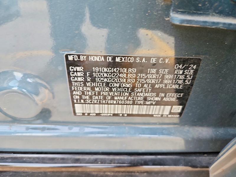 50277456 :رقم المزاد ، 3CZRZ1H78RM760380 vin ، 2024 Honda Hr-v مزاد بيع
