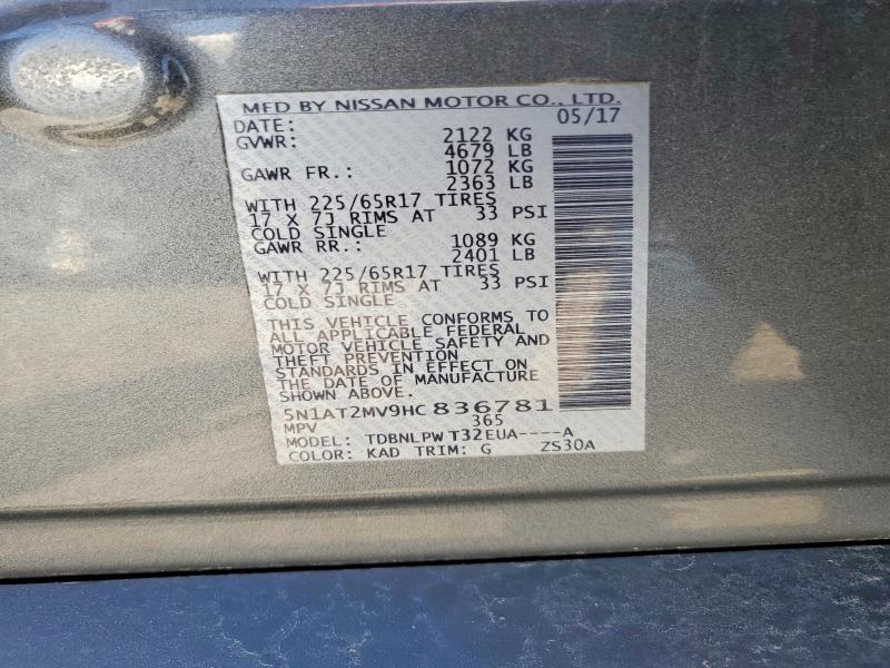 2017 Nissan Rogue მანქანა იყიდება აუქციონზე, vin: 5N1AT2MV9HC836781, აუქციონის ნომერი: 48849336