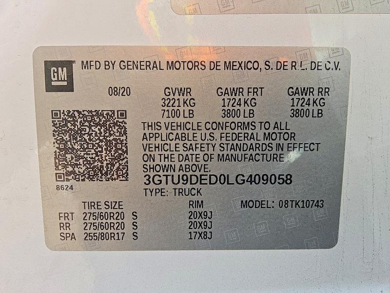 50181056 :رقم المزاد ، 3GTU9DED0LG409058 vin ، 2020 Gmc Sierra مزاد بيع