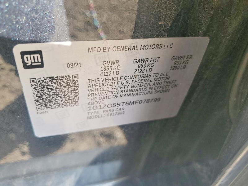 51156726 :رقم المزاد ، 1G1ZG5ST6MF078799 vin ، 2021 Chevrolet Malibu مزاد بيع