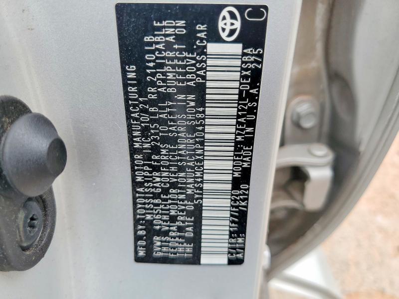2022 Toyota Corolla მანქანა იყიდება აუქციონზე, vin: 5YFS4MCEXNP104584, აუქციონის ნომერი: 48306386