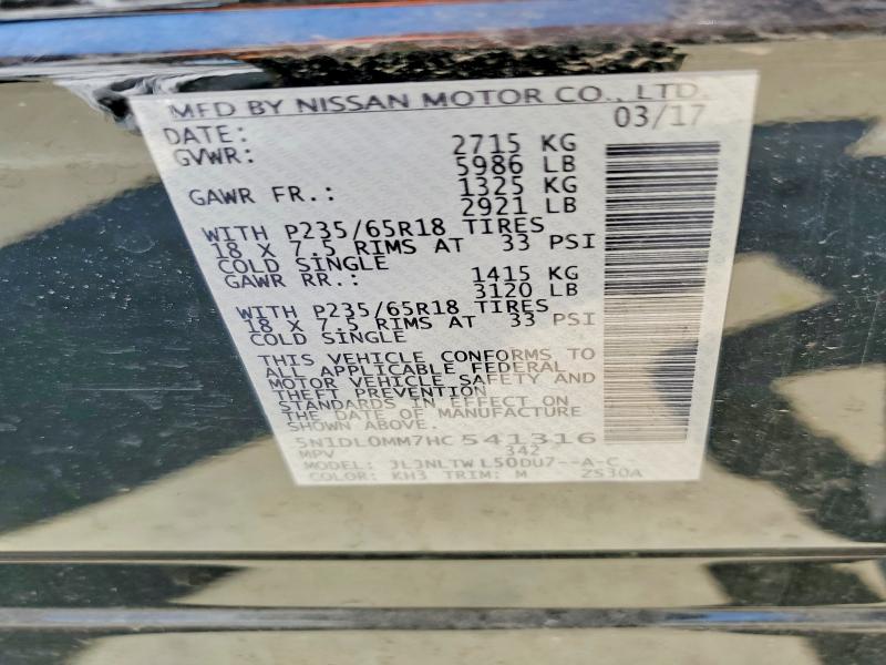 Aukcja sprzedaży 2017 Infiniti Qx60, vin: 5N1DL0MM7HC541316, numer aukcji: 50575186