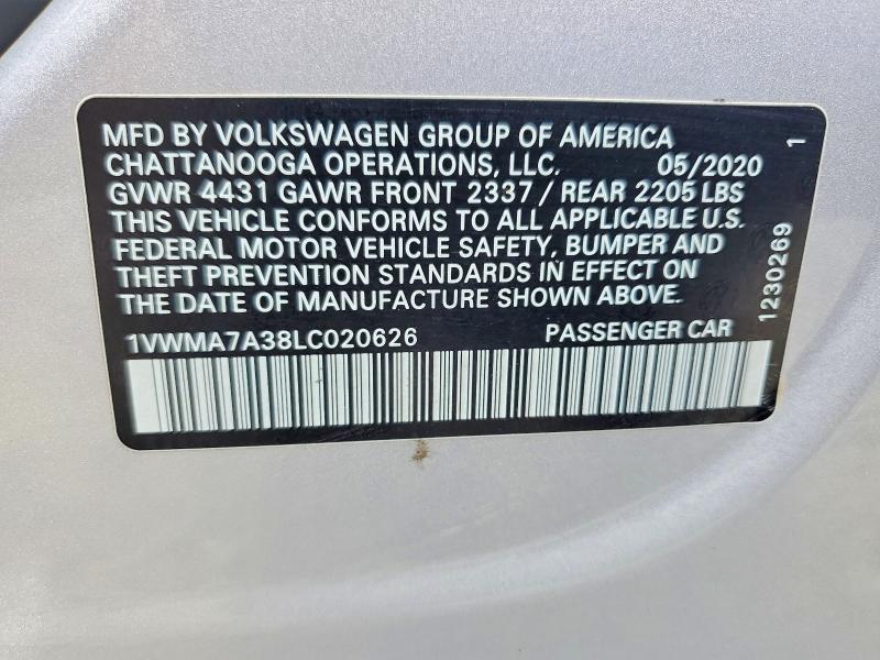 Продажа на аукционе авто 2020 Volkswagen Passat, vin: 1VWMA7A38LC020626, номер лота: 48431976
