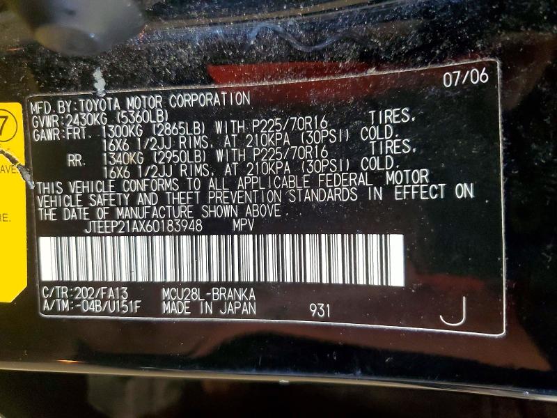 Aukcja sprzedaży 2006 Toyota Highlander, vin: JTEEP21AX60183948, numer aukcji: 50403356