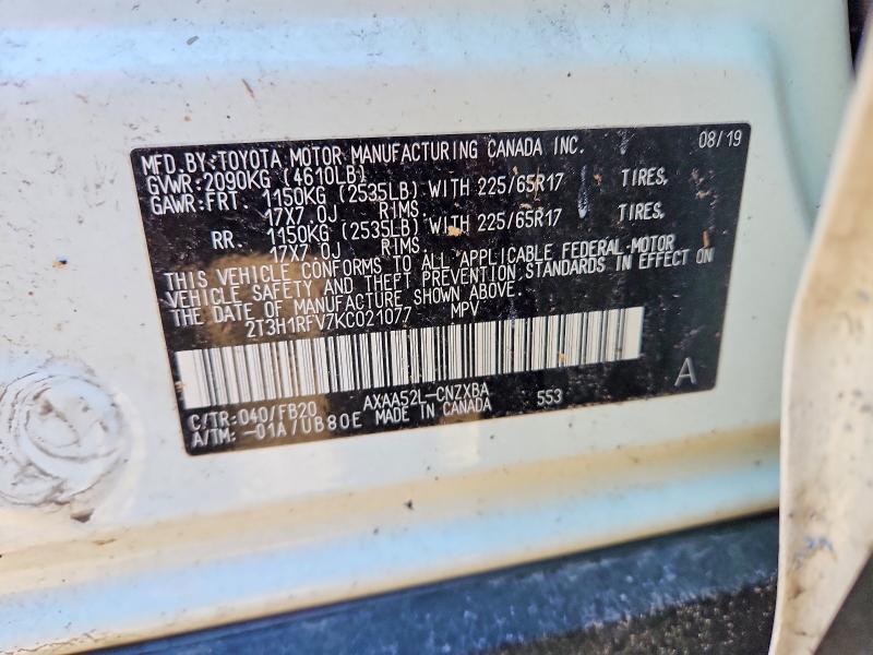 Продаж на аукціоні авто 2019 Toyota Rav4, vin: 2T3H1RFV7KC021077, номер лоту: 49121686