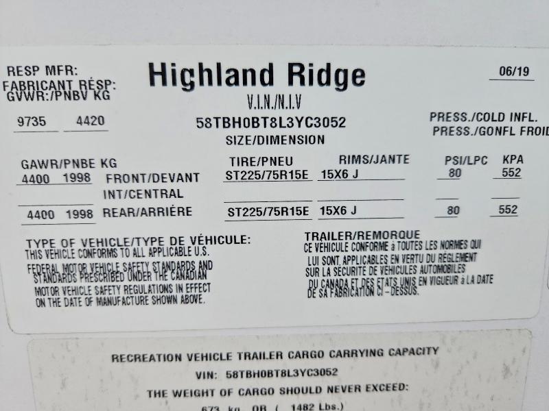 Продажа на аукционе авто 2020 Highland Ridge Silverstar, vin: 58TBH0BT8L3YC3052, номер лота: 50229256