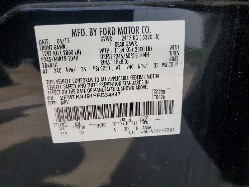 Продаж на аукціоні авто 2015 Ford Edge, vin: 2FMTK3J91FBB34847, номер лоту: 50816926