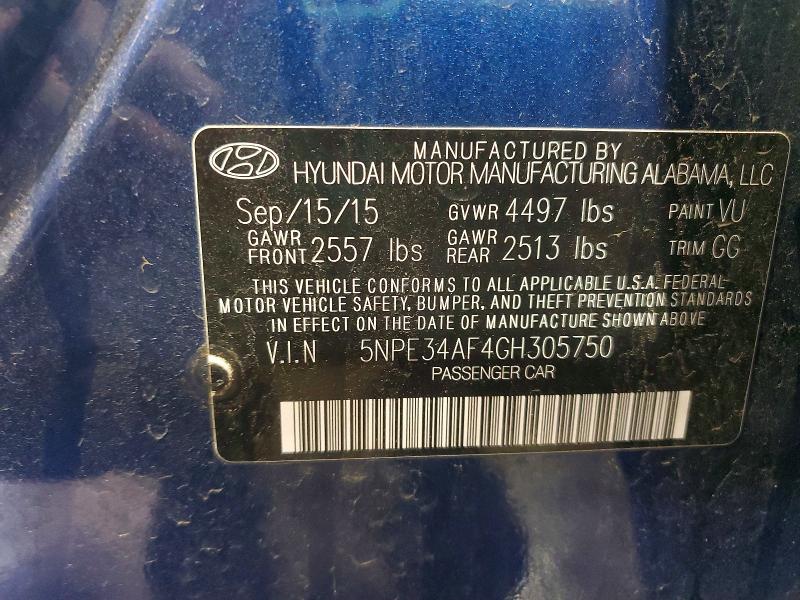 Auction sale of the 2016 Hyundai Sonata, vin: 5NPE34AF4GH305750, lot number: 51002856