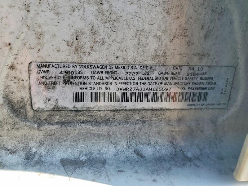 50955576 :رقم المزاد ، 3VWRZ7AJ3AM125597 vin ، 2010 Volkswagen Jetta مزاد بيع