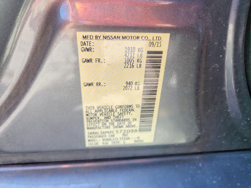 2015 Nissan Altima მანქანა იყიდება აუქციონზე, vin: 1N4AL3APXFC572098, აუქციონის ნომერი: 50944446