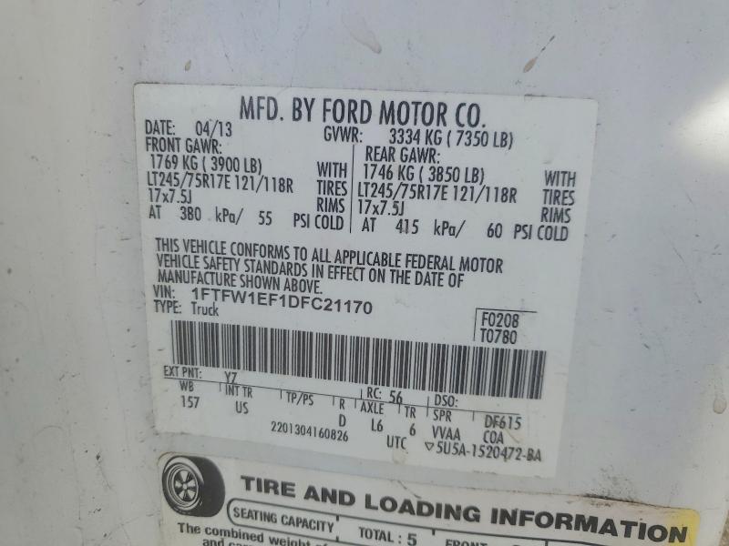 50555346 :رقم المزاد ، 1FTFW1EF1DFC21170 vin ، 2013 Ford F150 مزاد بيع