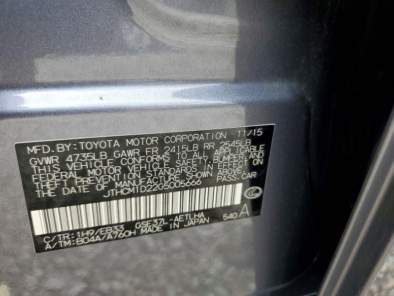 51451316 :رقم المزاد ، JTHCM1D22G5005666 vin ، 2016 Lexus Is مزاد بيع
