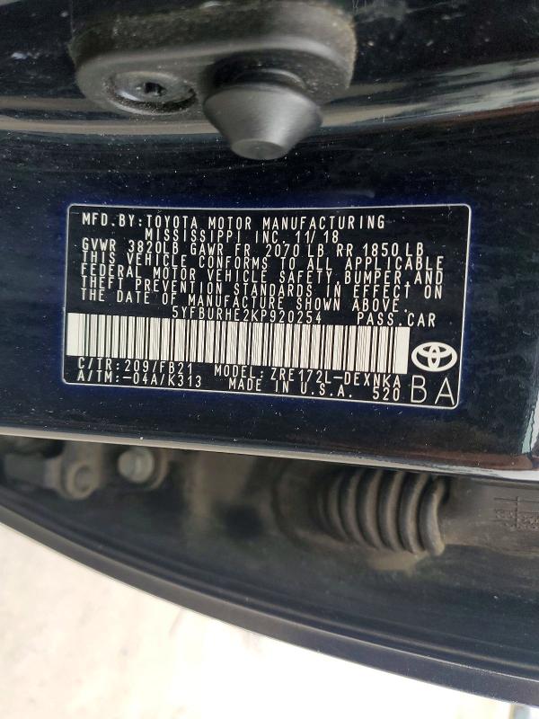 Продажа на аукционе авто 2019 Toyota Corolla, vin: 5YFBURHE2KP920254, номер лота: 50480206