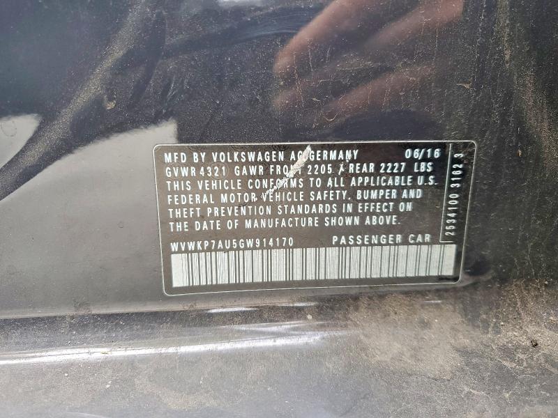 2016 Volkswagen E-golf მანქანა იყიდება აუქციონზე, vin: WVWKP7AU5GW914170, აუქციონის ნომერი: 48423846