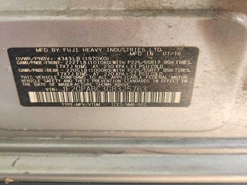 Aukcja sprzedaży 2016 Subaru Crosstrek, vin: JF2GPABC3G8325763, numer aukcji: 51837496