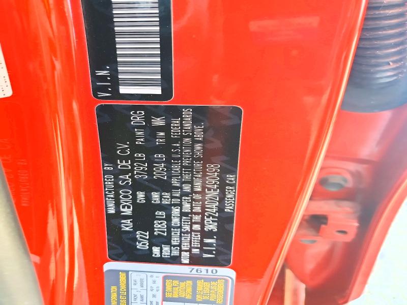 2022 Kia Forte მანქანა იყიდება აუქციონზე, vin: 3KPF24AD2NE490498, აუქციონის ნომერი: 49991286
