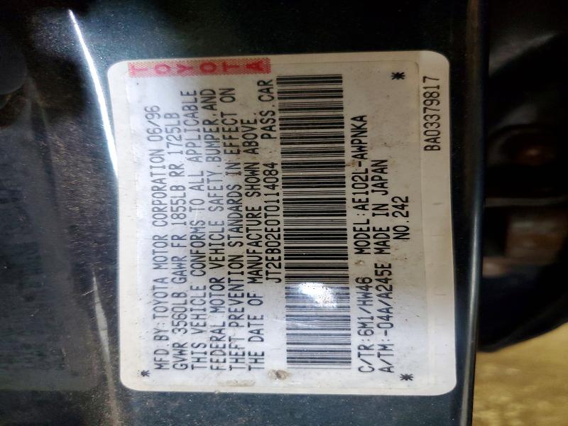 50350986 :رقم المزاد ، JT2EB02E0T0114084 vin ، 1996 Toyota Corolla مزاد بيع