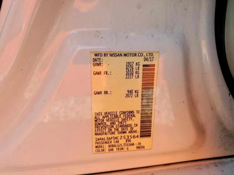 Aukcja sprzedaży 2017 Nissan Altima, vin: 1N4AL3AP3HC253564, numer aukcji: 49300706