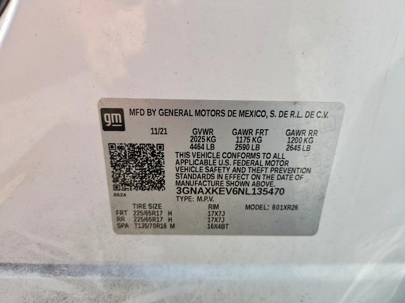Aukcja sprzedaży 2022 Chevrolet Equinox, vin: 3GNAXKEV6NL135470, numer aukcji: 51307856