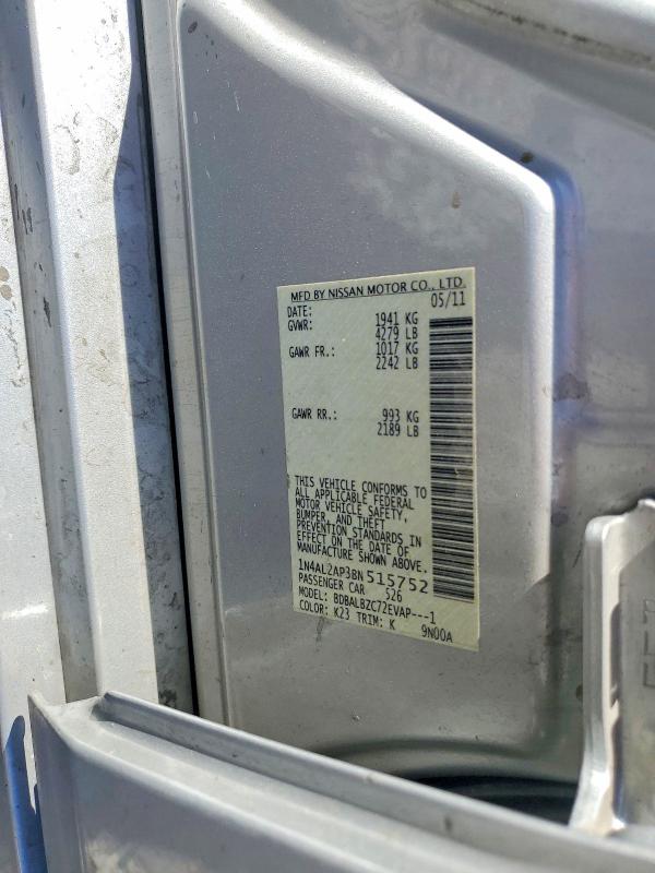 2011 Nissan Altima მანქანა იყიდება აუქციონზე, vin: 1N4AL2AP3BN515752, აუქციონის ნომერი: 51531356